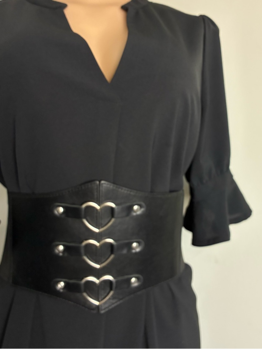 Womens belt one size corset renaissance Black Heart-Accent stretch Wide Elastic